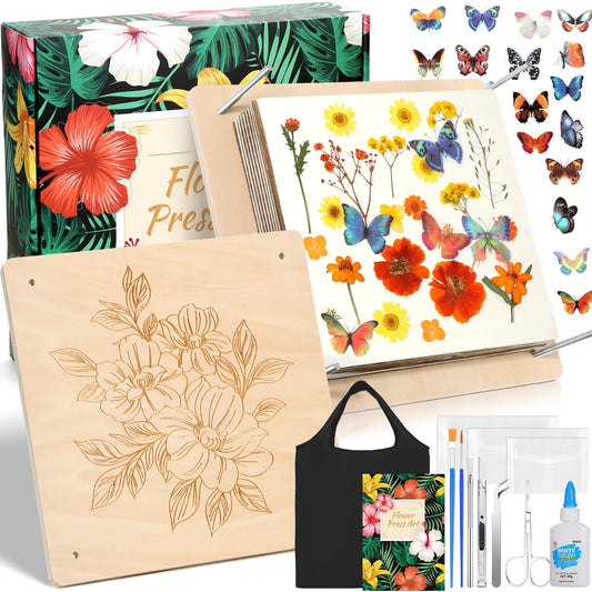 Cruzix 11x11 Large Flowers Press Kit, 10-Layer Wooden Pressing Kit for Adults DIY Flower Preservation & Dried Flowers Art Bookmark Frame Wedding Flower Drying, Gift for Craft Lovers with Storage Bag