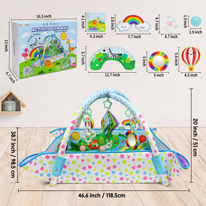 Dr.Rapeti Baby Play Gym Mat Animal Planet with Ball Pit Activity Gym Center Tummy Time Mat Thickened Mat Sensory Exploration Motor Skill Development for Newborn Infant Baby Toddler for 0+