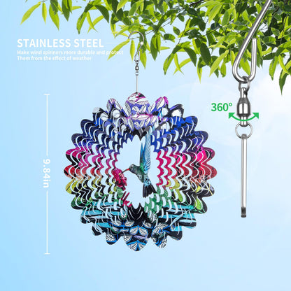 Hummingbird Wind Spinner - 3D Kinetic Metal Wind Spinner - Garden & Yard Decor Outdoor/Indoor Decoration, Dynamic Art Hanging Sculpture for Women Mom Men, Dad, Grandma