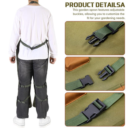 Shyyween Gardening Apron Adjustable Legs Waterproof Apron with 6 Release Pockets Army Green Adjustable Buckle for Gardening Woodworking Pottery BBQ Cafe Kitchen Painting Carpenter Work
