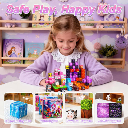 Magnetic Blocks for Kids, 100PCS 0.8inch Magnetic Building Blocks, Magnetic Cubes for STEM Constructions Magnetic Blocks for Boys Girls Age 3 4 5 6 7 8-12, Ideal Holiday Birthday Gifts(Sakura Lava)
