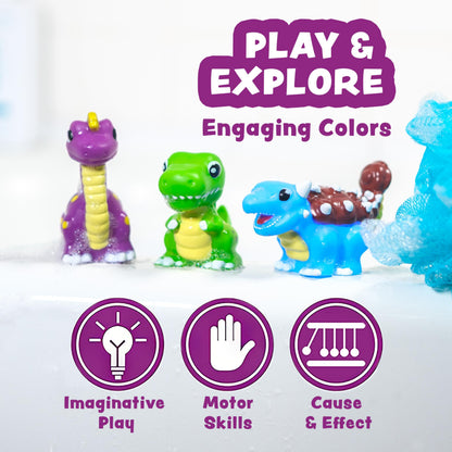 Tub Works® Dinos™ Dinosaur Light Up Bath Toys, 6 Pack | Water-Activated Light Up Toys Flash & Change Color | Easy-Grip Baby & Toddler Bath Toys | Sensory Bath Lights Watertight Bathtub Toys