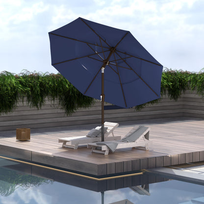 Ayge 9FT 3-Tier Large Outdoor Patio Umbrella Market Table Umbrella-UV Resistant,Easy Push Button Tilt and Crank,8 Sturdy Fiberglass Ribs Heavy-Duty Pool Umbrella for Deck,Backyard,Garden,Yard,Navy