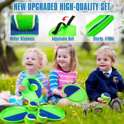Outdoor Toys for Kids Ages 4-8, Catch Ball Toss Game, Outside Toys for 3 4 5 6 7 8-12 Year Old Boys Girls, Beach Pool Yard Lawn Outdoor Games, Toddlers Kids Birthday Summer Gifts, 4 Paddles 4 Balls