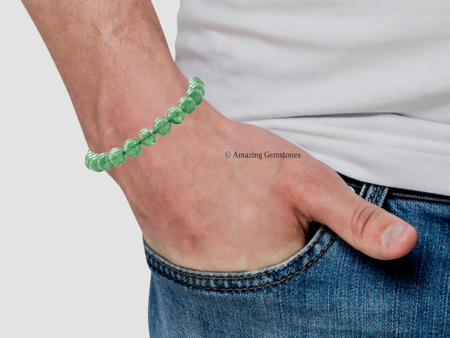 Amazing Gemstone Green Strawberry Quartz Bracelet for Women Men's Gifts - Protection Healing Crystal Bracelet - 8mm Gemstone Beaded Adjustable Bracelet Pulseras Para Hombres Mujer Stocking Stuffers