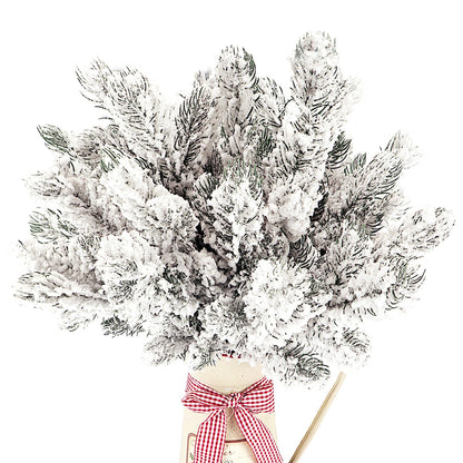 20PCS Frosted Artificial Pine Needles Branches 10.6 Inches Christmas Fake Snowy Pine Picks Twigs Winter Sprays Greenery Stems for Christmas Tree DIY Garlands Wreaths Crafts Home Holiday Decorations