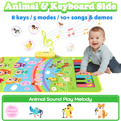 MOMUSE 3-in-1 Piano Music Mat for Kids, Whack-a-Mole Game Floor Play Mat with 30 Sound & Function Keys, Sensory Musical Toys for Baby Girls Boys Toddlers 1 2 3 4 5 6 Years Old
