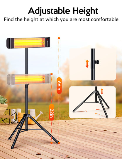 VAGKRI Outdoor Heaters, 1s Heating 1500W Infrared Patio Heater with Remote, 3 Heat Settings, 12H Timer, IP65 Waterproof, Wall Mount/Tripod Stand Electric Heater for Patio, Garage, Garden & Indoor Use