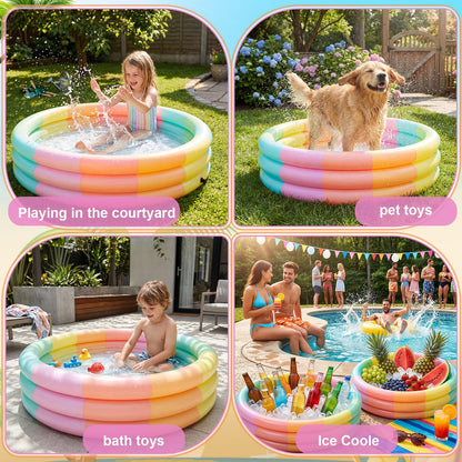 VioraWhite 4 Pack Inflatable Kiddie Pool for Toddlers 34"x10" Pastel Blow up Kids Swimming Pool Small 3 Rings Round Baby Pools for Indoor Outdoor Water Game Play Center