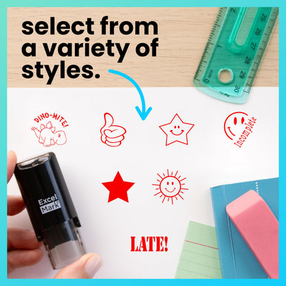 ExcelMark Round Teacher Stamp - Solid Star - RED Ink