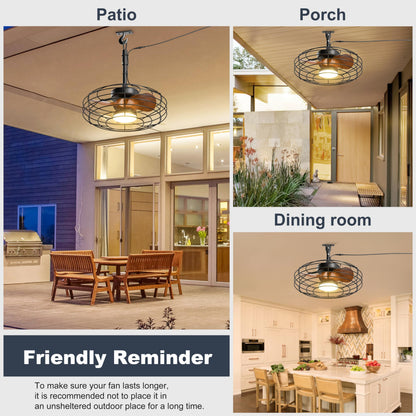 Coolbull Plug and Play Outdoor Ceiling Fans with Lights, 20'' Wet Rated Gazebo Fan Remote/APP Control, Dimmable Hanging Fan for Patio Pergola, Wood Color