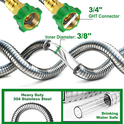 Female to Female Short Garden Leader Hose 4FT,Metal Hose Reel Connecting Hose,Stainless Steel Hose Connector for Hose Reel,Flexible,Kink-Free & No Leak Outdoor Water Pipe Extension Adapter