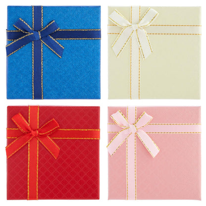 Bright Creations Cardboard Jewelry Gift Box Set - Bulk Gift Boxes with Lids & Ribbon Bows - Packaging for Rings & Necklaces - Earring Case & Bracelet Cases - Pack of 12, 3.5 x 3.5 x 1 in, 4 Colors