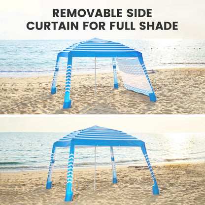 Zeraty Beach Cabana 8'×8', Portable Beach Canopy Easy Pop Up, Beach Tent Sun Shelter with Side Wall, Beach Umbrella Tent with Silver‑Coated Fabric for Family, Wind Resistant