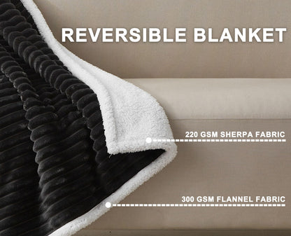 COZYXWORLD 520GSM Heavyweight Sherpa Fleece Blanket 60x80 Inches, Double-Layered Striped Throw for Couch and Sofa, Extra Thick Warm Bed Blanket, Oeko-TEX Certified, Dark Grey