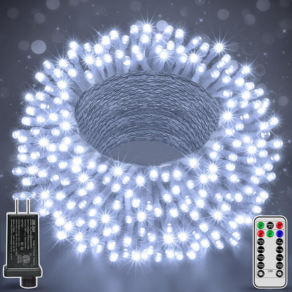 Ccinny 196FT 600 LED Christmas Lights Outdoor Waterproof, Timer & Memory Function, 8 Modes Cool White String Lights Plug in Twinkle Lights for Xmas Tree Holiday Garden Indoor Party Decor