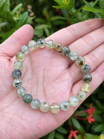 GAF TREASURES Green Prehnite Crystal Bead Bracelet 7-8mm, Genuine Green Prehnite Stretch Gemstone Bracelet, Healing Crystal Bracelet, Gift for Men & Women (1)