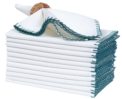 Bedding Craft Cotton Cloth Dinner Napkins Set of 12 –18x18 Funfare Multi-Color Fabric Napkins with Blanket Stitch Selvedge – Washable Wedding Napkins for Parties, Restaurants, Dining & Table Settings