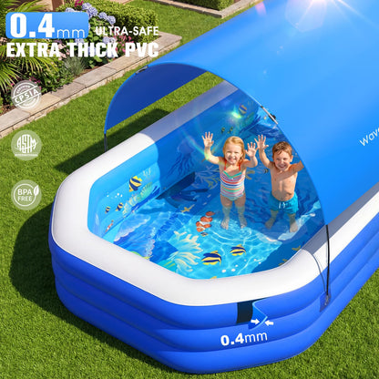 2026 Inflatable Pool with Canopy, Large Inflatable Pool for Kids,Adults, Blow Up Pools with Seats,Oversize Thickened 118"x75"x22"Inflatable Swimming Pools, Kids Pool for Backyard,Ocean Theme-Blue