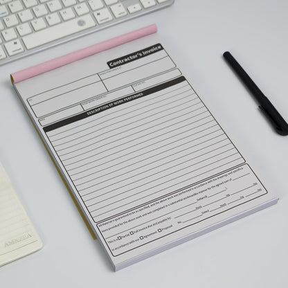 AMXZEA Contractor Invoice Books,3 Part Carbonless Contractor Estimate Book,Work Order Receipt Book with Carbon Copies,7.3 x 11 Inch (50 Sets)
