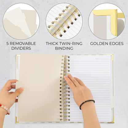 Aesthetic Thick Spiral Notebook With Tabs - Premium Journal For Women Size B5 - College Ruled Note Book With 300 Lined Pages and Dividers - Perfect For Writing And Staying Organized at Work or School