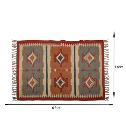 RugsJaipurIndia Geometric Kilim Rug Wool Jute Area Rug Kilim Dhurrie Handwoven Braided Entryway Runner Rug Farmhouse Kitchen Rug, Multicolor 3X5