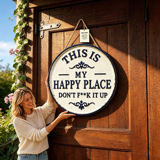 Welcome To My Happy Place Front Door Decor Outdoor Entrance，Porch Signs And Decor Outdoor，Suitable For Home, Porch, Garden.（A-16in)