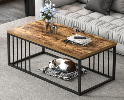 FOLUBAN Coffee Table, Modern Wood and Metal Living Room Table, Industrial Rectangle Cocktail Tea Table, Rustic Brown, 43.3 Inch