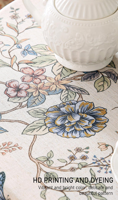 ISAENNE Designer French Light Beige Small Round Tablecloth,Linen Florals and Birds Pattern Table Cloth,Anti-Wrinkle Decorative Tablecloths for Dining Thanksgiving Kitchen,Diameter 55"-Cornucopia