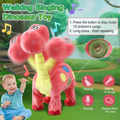 Pink Dinosaur Toys for Girls Walking Nodding, Roaring, Repeating What You Say, Touch & Button Control Eyes Turn Red Realistic Pet, Toy Gift for Kids Christmas Birthday Easter Toddlers