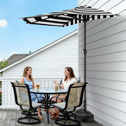 AreShark 9FT Half Patio Umbrella, Outdoor Wall Umbrella with Crank & 5 Sturdy Ribs, Table 1/2 Umbrella Patio for Garden, Deck, Balcony and Pool, Black & White Stripe