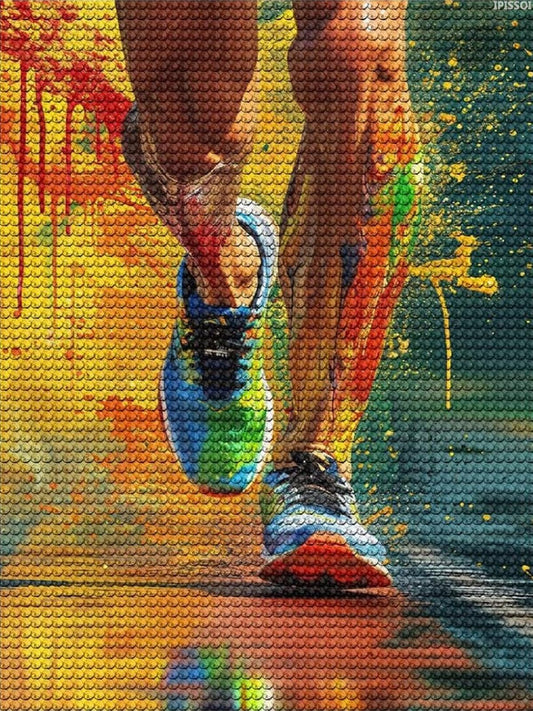 IPISSOI Professional Runner's Feet Diamond Painting Art Kit for Adults Dripping Colorful DIY Diamond Art Painting for Beginners Full Drill Round Gem Art Painting for Crafts Home Wall Decor 12x16 Inch