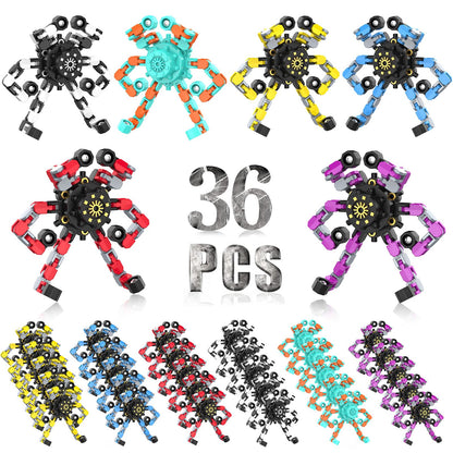 Easter Basket Stuffers 36PC Transformable Fidget Spinner for Kids,Deformable Chain DIY Robot Spinner Sensory Toy, Stress Relief Fingertip Gyros Fidget Toys Party Favors