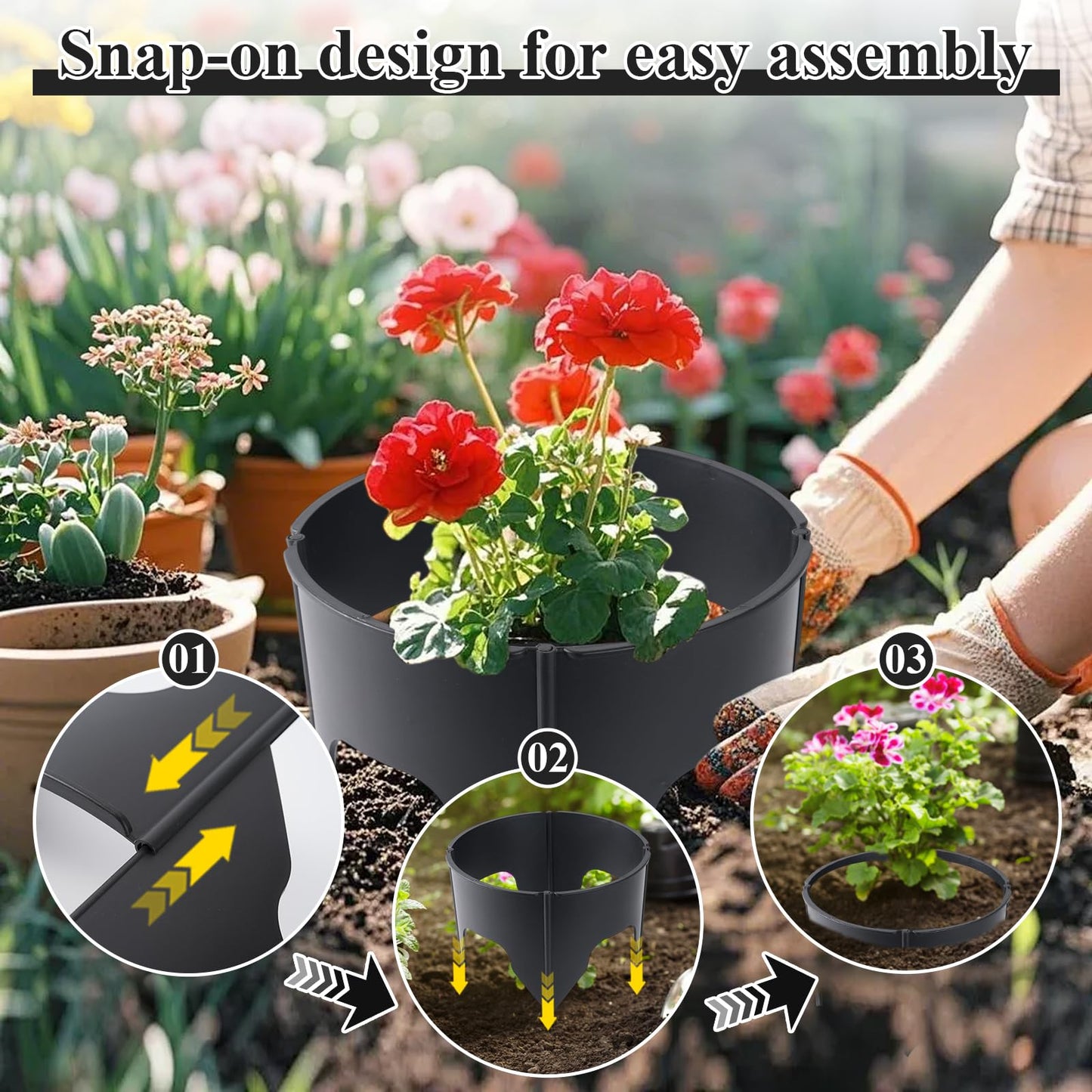Planting Grow Rings, 30 Pcs Garden Border Segments for 8/10/12 Inch Plant Rings, Water Retention Root Watering, Seedling Protection for Raised Bed Vegetable Gardens, Easy Assembly (Black)