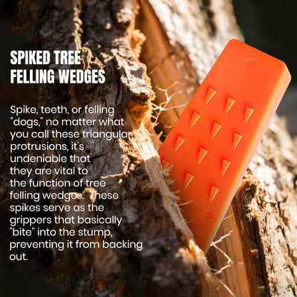 6 Pack Tree Felling Wedges with Spikes for Safe Tree Cutting – 3 Each of 8” and 5.5” Wedges with Storage Bag; 6 Felling Dogs to Guide Trees Stabilize and Safely to Ground for Loggers and Fallers