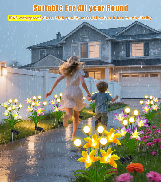EDOF Solar Lights Outdoor Waterproof Garden Decor,4 Packs Lily Flowers Firefly Lights,Birthday Gifts for Women Mom,Solar Flowers Decorative Lights for Outside Yard Lawn Patio Porch Decorations