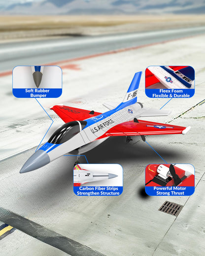 volantexrc Foam Remote Control Airplanes 3CH RC Planes forAdults, RC Airplane Fighter Jet with 6-axis Gyro, 2.4GHz RTF Radio Controlled Aircraft Easy to Fly for Beginners (F-16 Falcon)