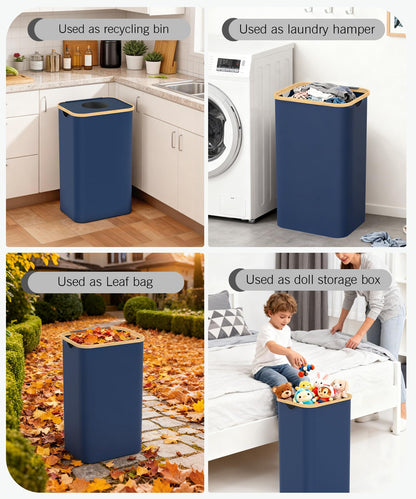 Recycling Bins for Kitchen, 26 Gallon (100L) Recycle Bin with lid, Indoor Oxford Fabric Recycling Trash Can with 2 Pack Removeable and Reusable Inner Bags for Bottle Can Glass Plastic Sticker, Blue