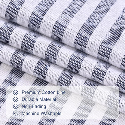 ASPMIZ Cotton Linen Farmhouse Curtains for Living Room, Boho Rustic Button Window Curtain Panels, Blue Striped Curtains for Bedroom, Country Back Tab Modern Drapes for Windows 52 x 84 Inch 2 Panels