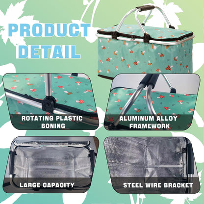 Insulated Picnic Basket for 2, Collapsible Shopping Baskets with 29L Large Market Basket with Handles, Folding Grocery Basket for Picnic Travel Food Delivery Market Shopping Bright Green