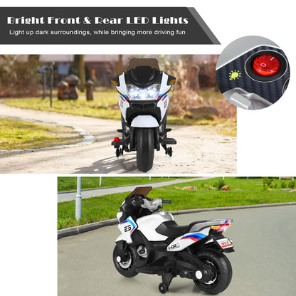 Costzon Kids Ride On Motorcycle, 12V Electric Battery Powered Ride On Bike w/Training Wheels, LED Lights, Music, Pedal, Forward/Reverse, Gift for Children Boys Girls (White)