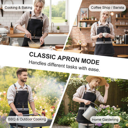 Cilkus Gardening Apron – Denim Cross Back Garden & Harvest Apron with Adjustable Straps and Large Pockets for Women & Men