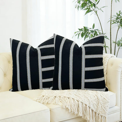 Slow Cow Pack of 2 Stripe Patchwork Throw Pillow Cover Cushion Cover Pillow Cover for Sofa Couch 18 x18 Inches