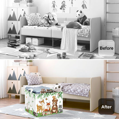 HUUMONSS Jungle Animals Laundry Hamper Large Storage Basket Cartoon Wild Zoo Collapsible Parents Organizer Kids Toy Clothes Bins for Bedroom, Bathroom, Bear, 36L