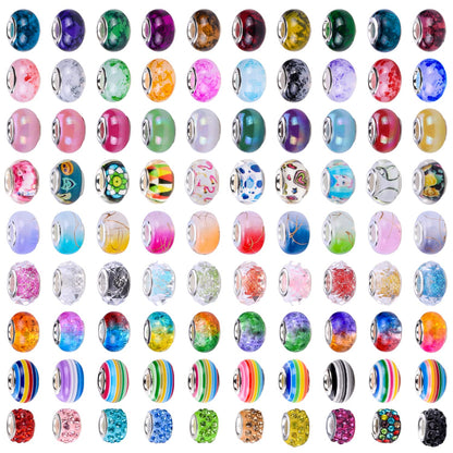 Victlov European Large Hole Beads Spacer Beads Charm Fairy Wands Beads Rhinestone Craft Beads for DIY Bracelet Jewelry Making (9 Style 180 Pieces)