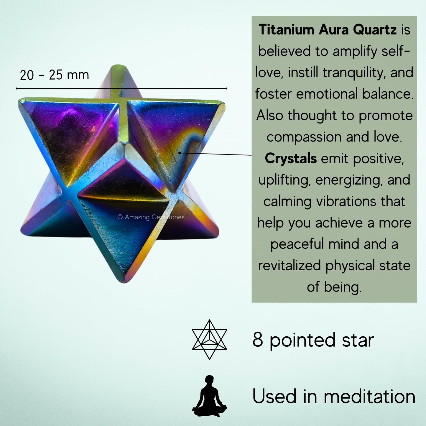 Amazing Gemstone Titanium Aura Quartz Merkaba Crystal - 1 Inches Metaphysical Merkaba Star for Meditation - Energetic Tetrahedron Crystal and Healing Stones and Healing (20-25mm)