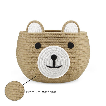 PandaEar Cotton Rope Baby Basket, Baby Gift Basket Nursery Laundry Organizer with Cute Bear Design for Storage Infant Newborn Essentials, Diaper Caddy with Handle (Brown)
