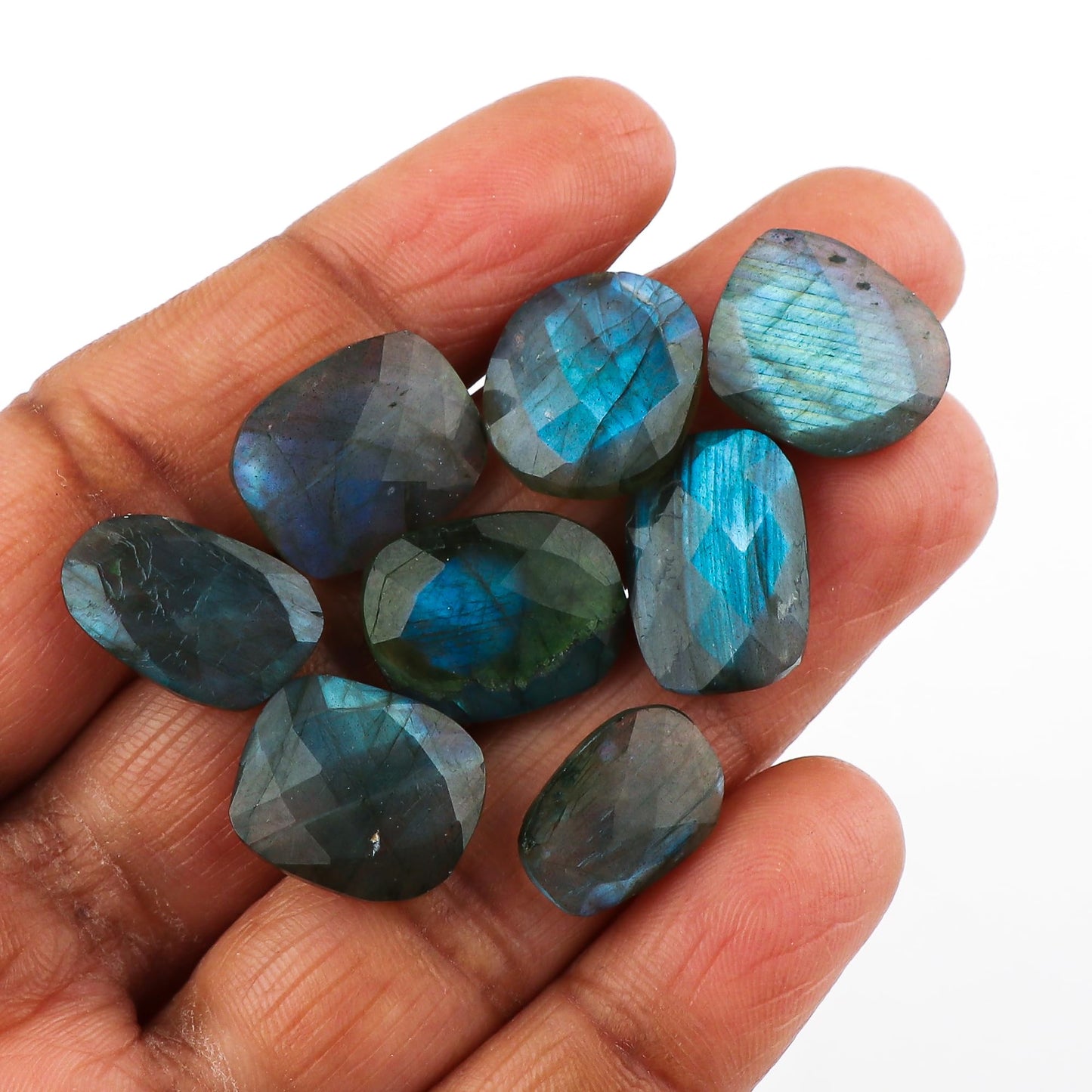 CRYSTALIS (6-7pcs. Blue Labradorite Natural Loose Gemstone, Checkerboard-Cut, Wholesale Bulk Cabochons Jewelry Making Supply, Chakra Healing Stone, Wire Wrapping, DIY, Gem Collection (10-16mm.)