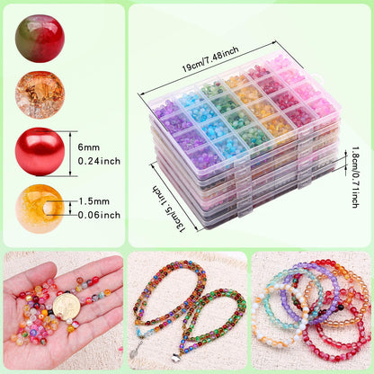 SONGIN 6mm Glass Beads Jewelry Making Kit, 3600 PCS Round Chakra Beads for Bracelet, Assorted Crystal Glass Bead for DIY Bracelets Necklaces Crafts Supplies