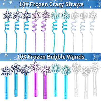 Fumogym 234PCS Frozen Party Favors Supplies Decorations Kit Include Goodies Bags, Straws, Bubble Wands, Crowns, Magic Wands, Notebook, Cake Toppers & More